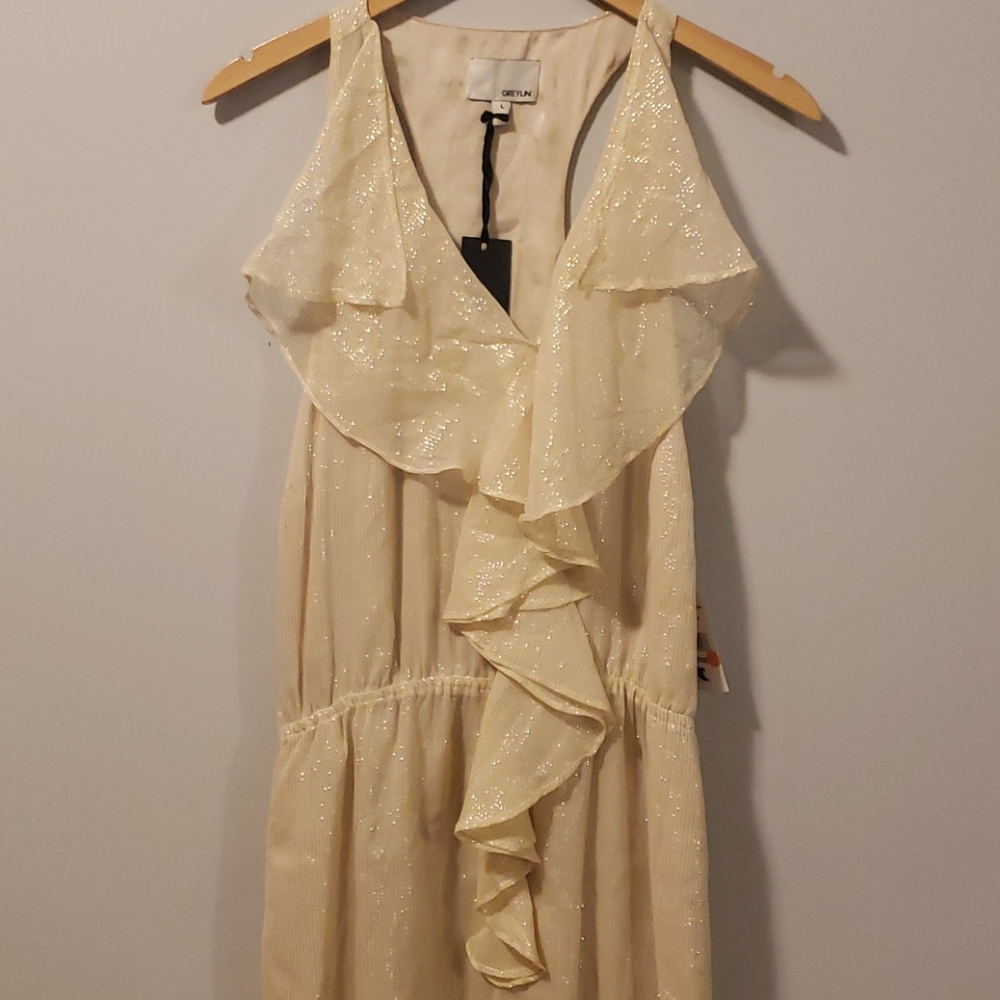 Greylin Womens Gold Dress Ruffle fron New - Picture 2 of 4